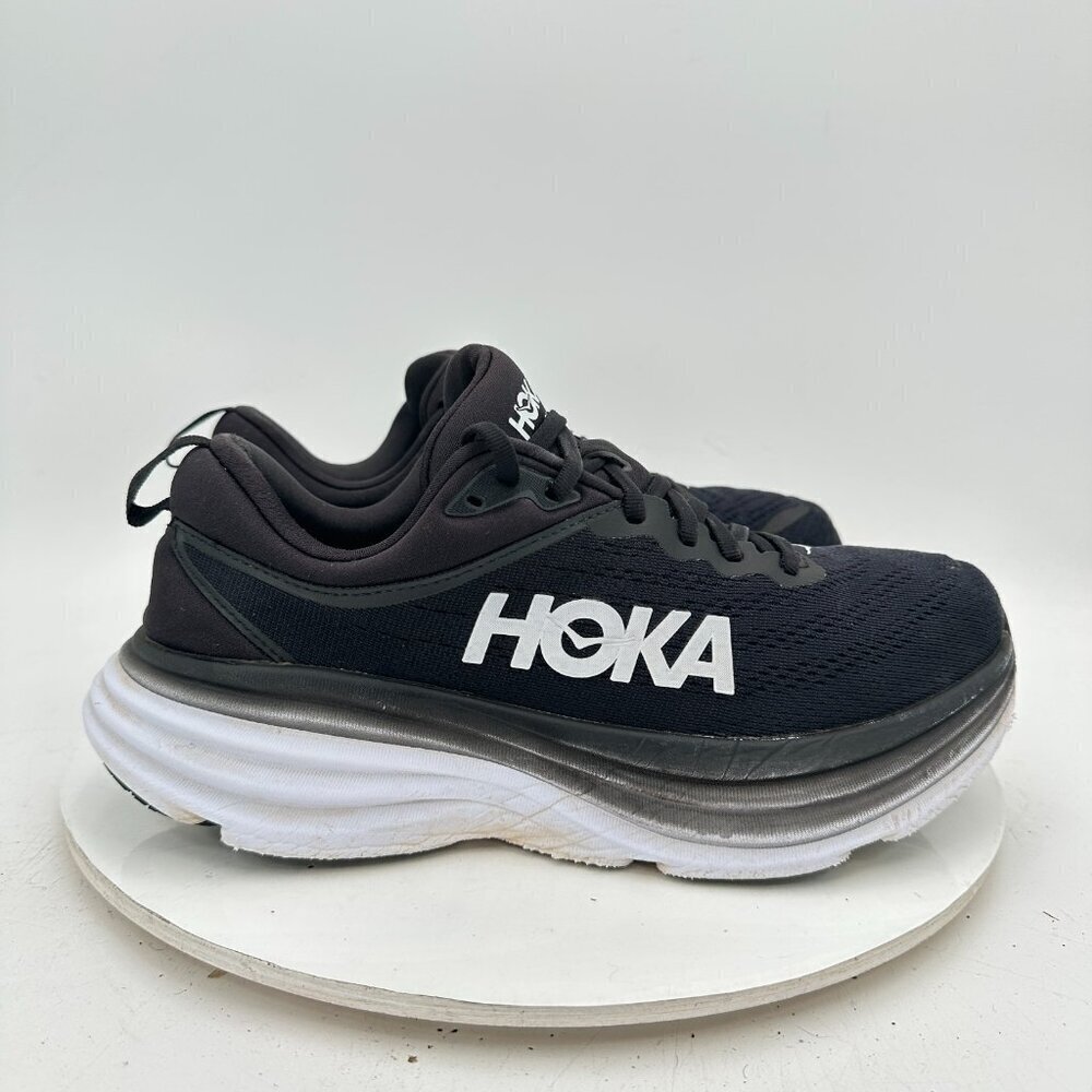 Hoka One One Bondi 8 Women Size 9.5B 1127952 BWHT Black White Running Shoes - Picture 4 of 11